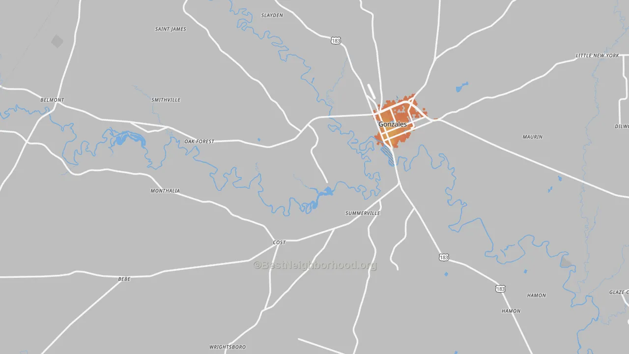 Bike Grade map of Gonzales County, TX