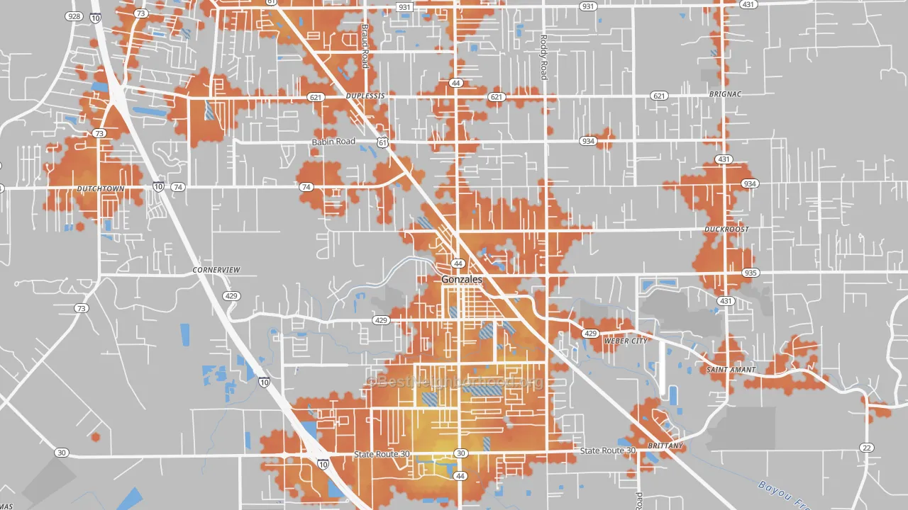 Bike Grade map of Gonzales, LA