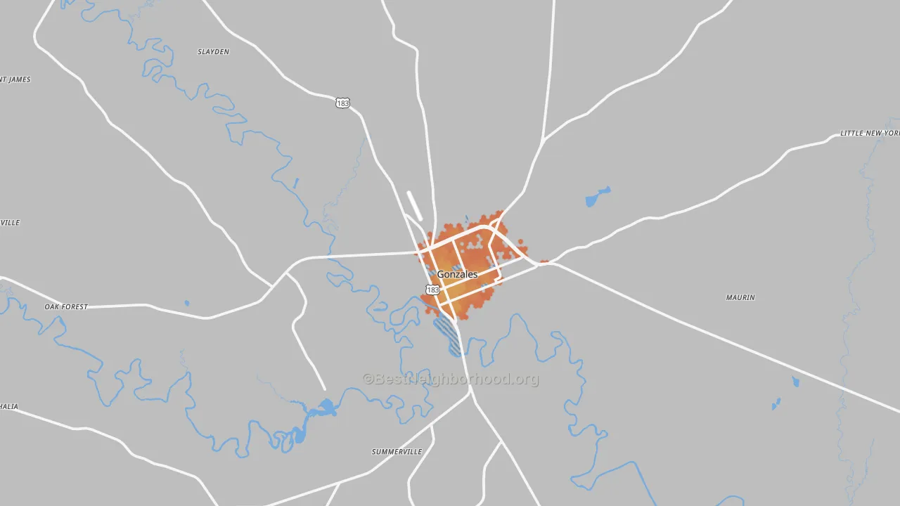 Bike Grade map of Gonzales, TX