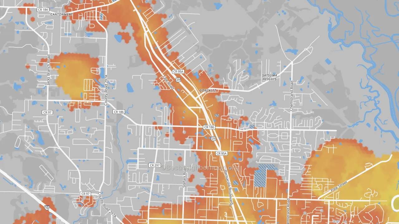 Bike Grade map of Gonzalez, FL