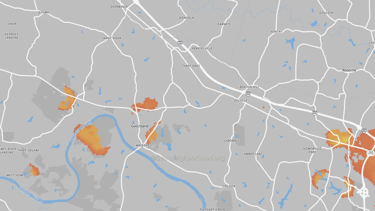 Bike Grade map of Goochland County, VA