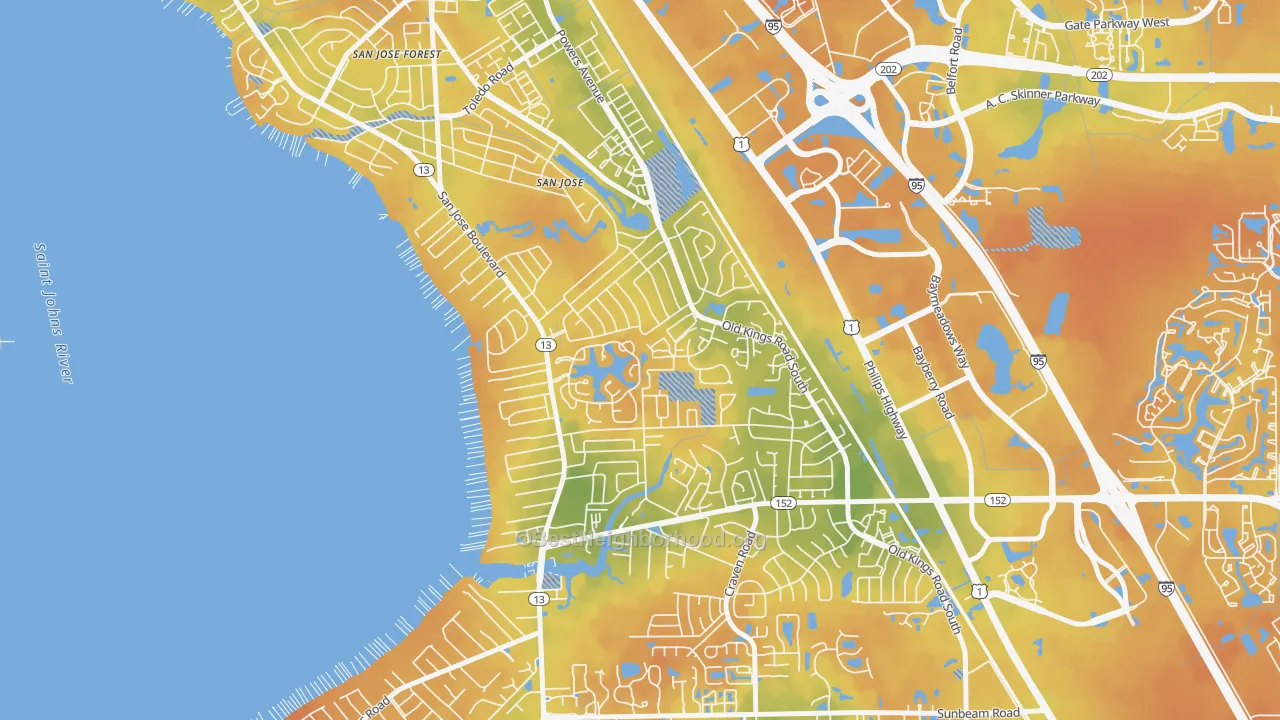 Bike Grade map of Goodby's Creek, Jacksonville, FL