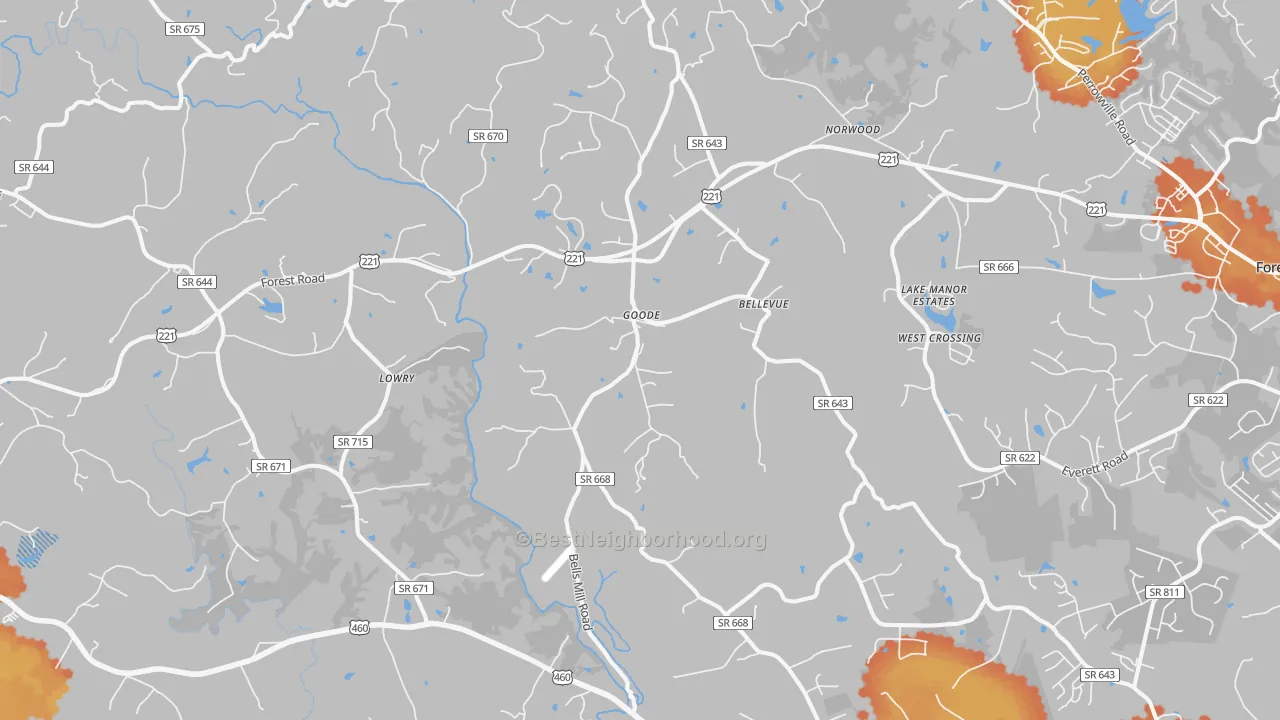 Bike Grade map of Goode, VA