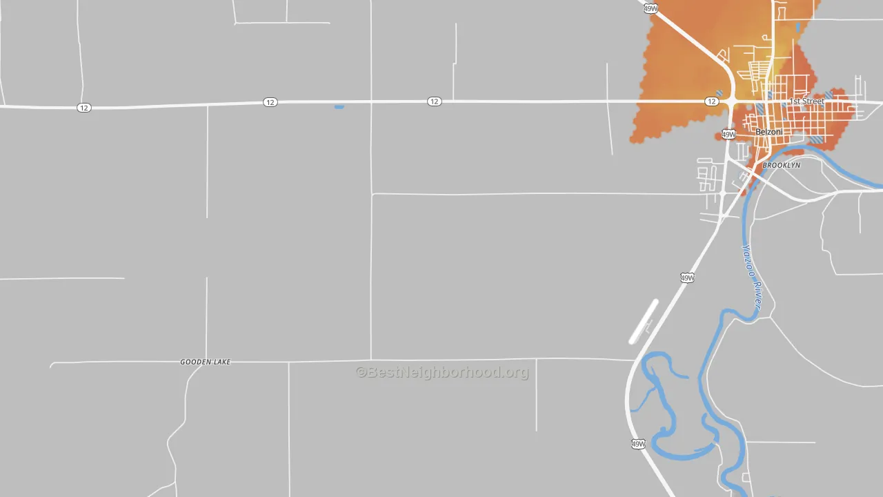 Bike Grade map of Gooden Lake, MS