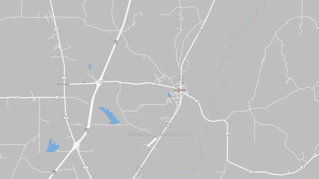 Bike Grade map of Goodman, MS