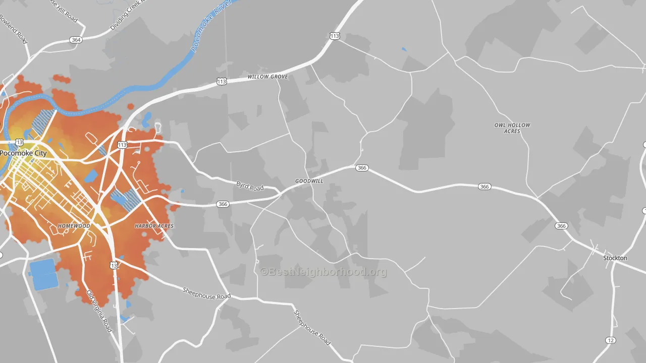 Bike Grade map of Goodwill, MD