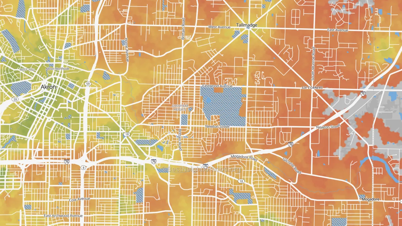 Bike Grade map of Goodyear Heights, Akron, OH