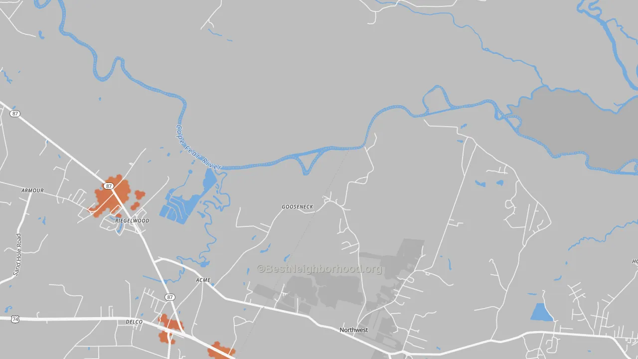 Bike Grade map of Gooseneck, NC
