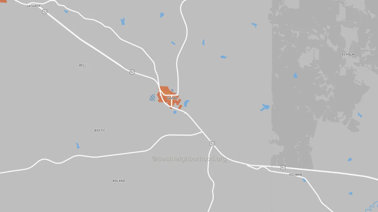 Bike Grade map of Gordo, AL
