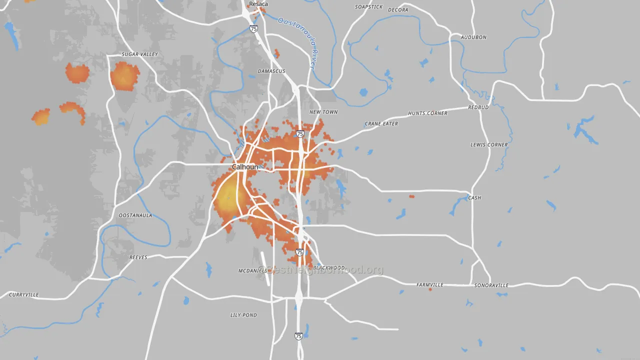 Bike Grade map of Gordon County, GA