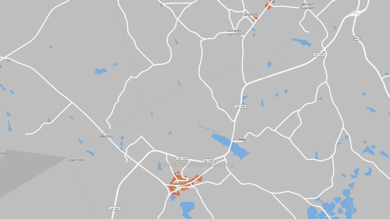 Bike Grade map of Gordon, GA