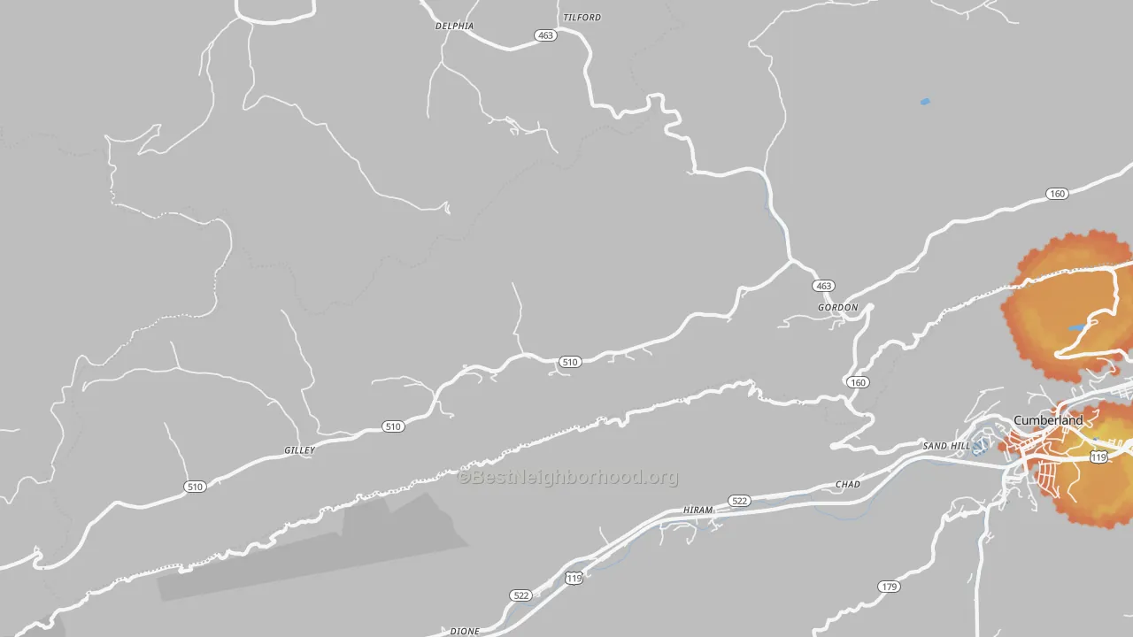 Bike Grade map of Gordon, KY