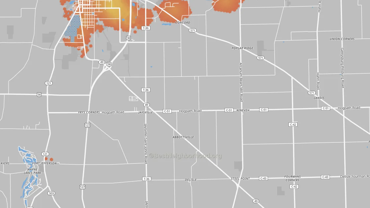Bike Grade map of Gordon, OH