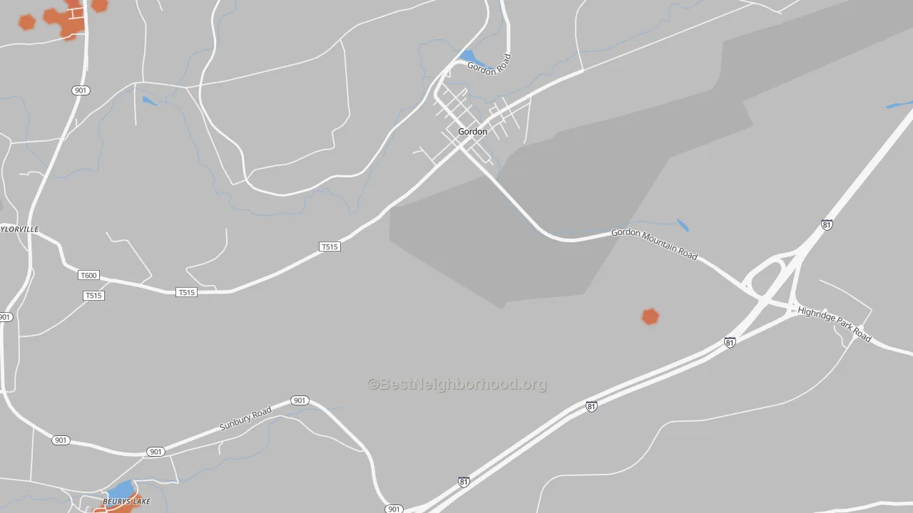Bike Grade map of Gordon, PA