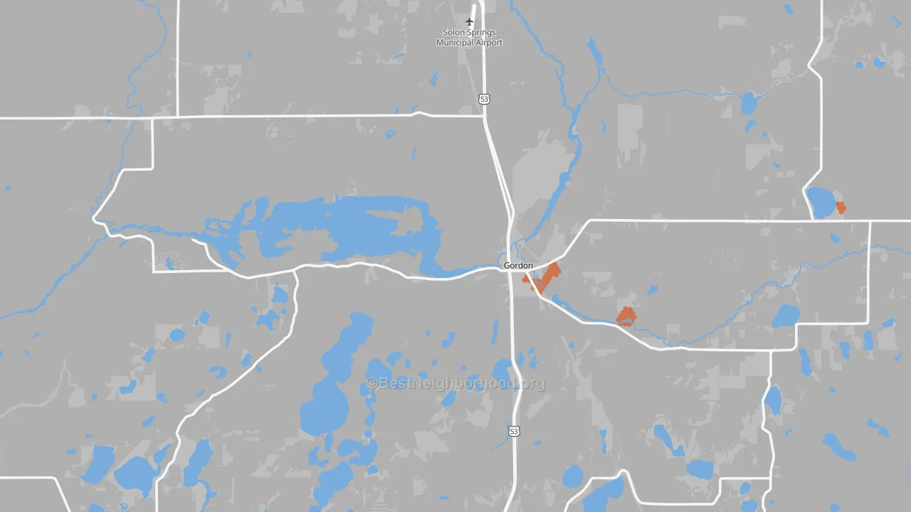 Bike Grade map of Gordon, WI