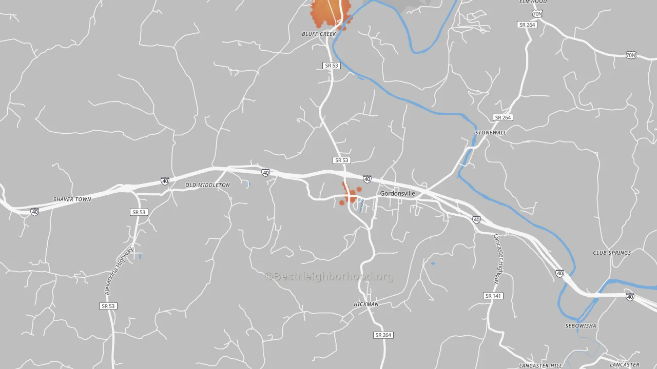 Bike Grade map of Gordonsville, TN