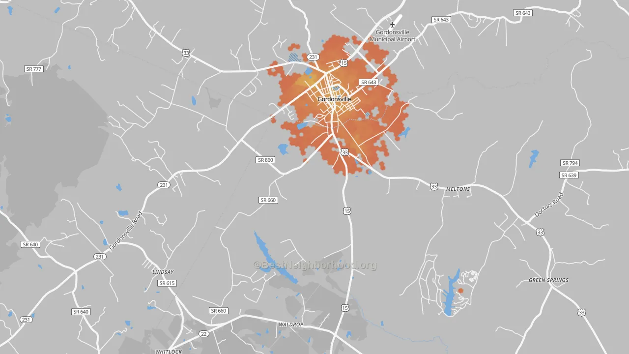 Bike Grade map of Gordonsville, VA