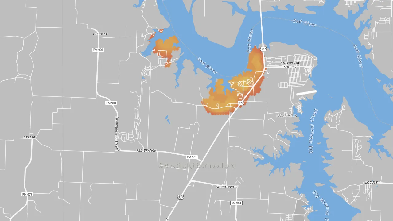 Bike Grade map of Gordonville, TX