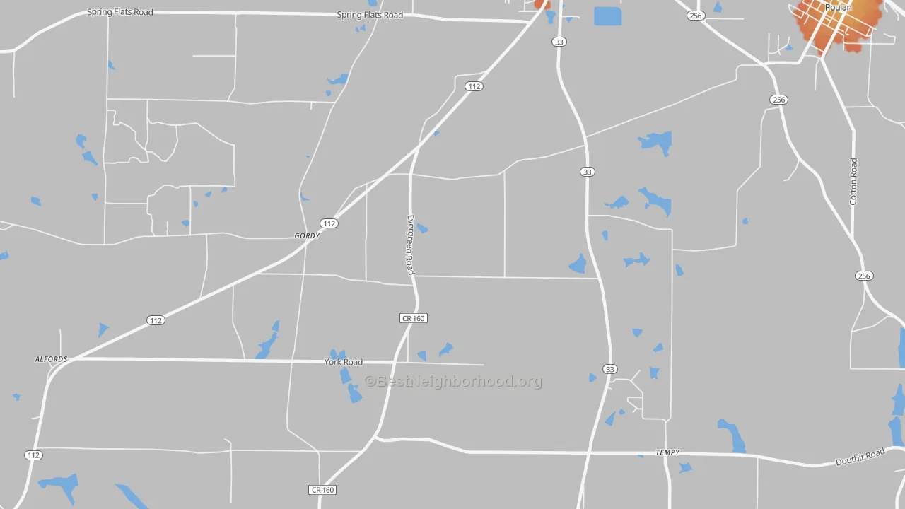 Bike Grade map of Gordy, GA