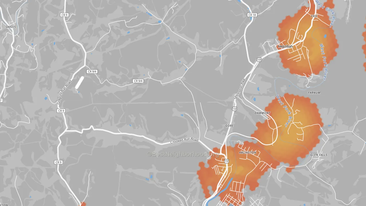 Bike Grade map of Gore, WV