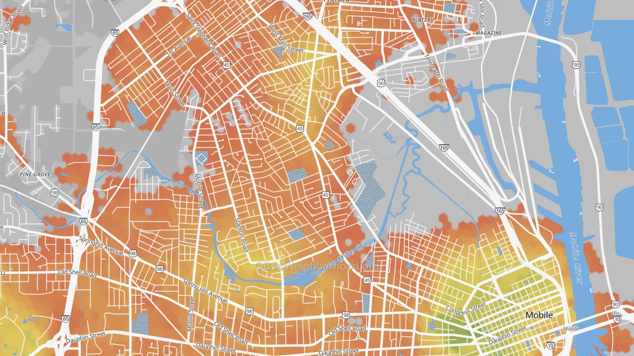 Bike Grade map of Gorgas, Mobile, AL