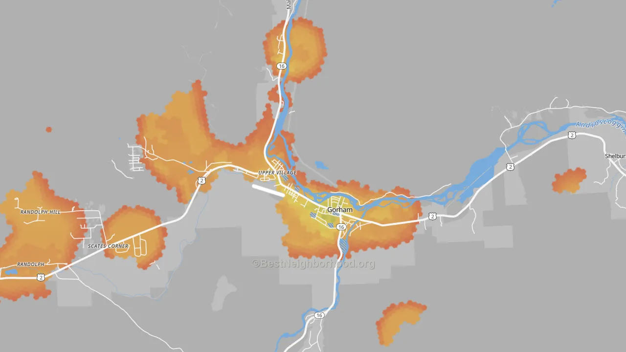 Bike Grade map of Gorham, NH