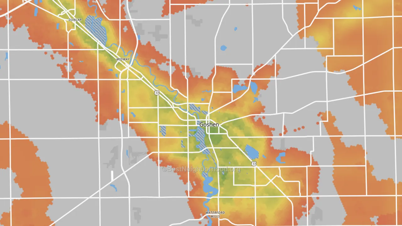 Bike Grade map of Goshen, IN