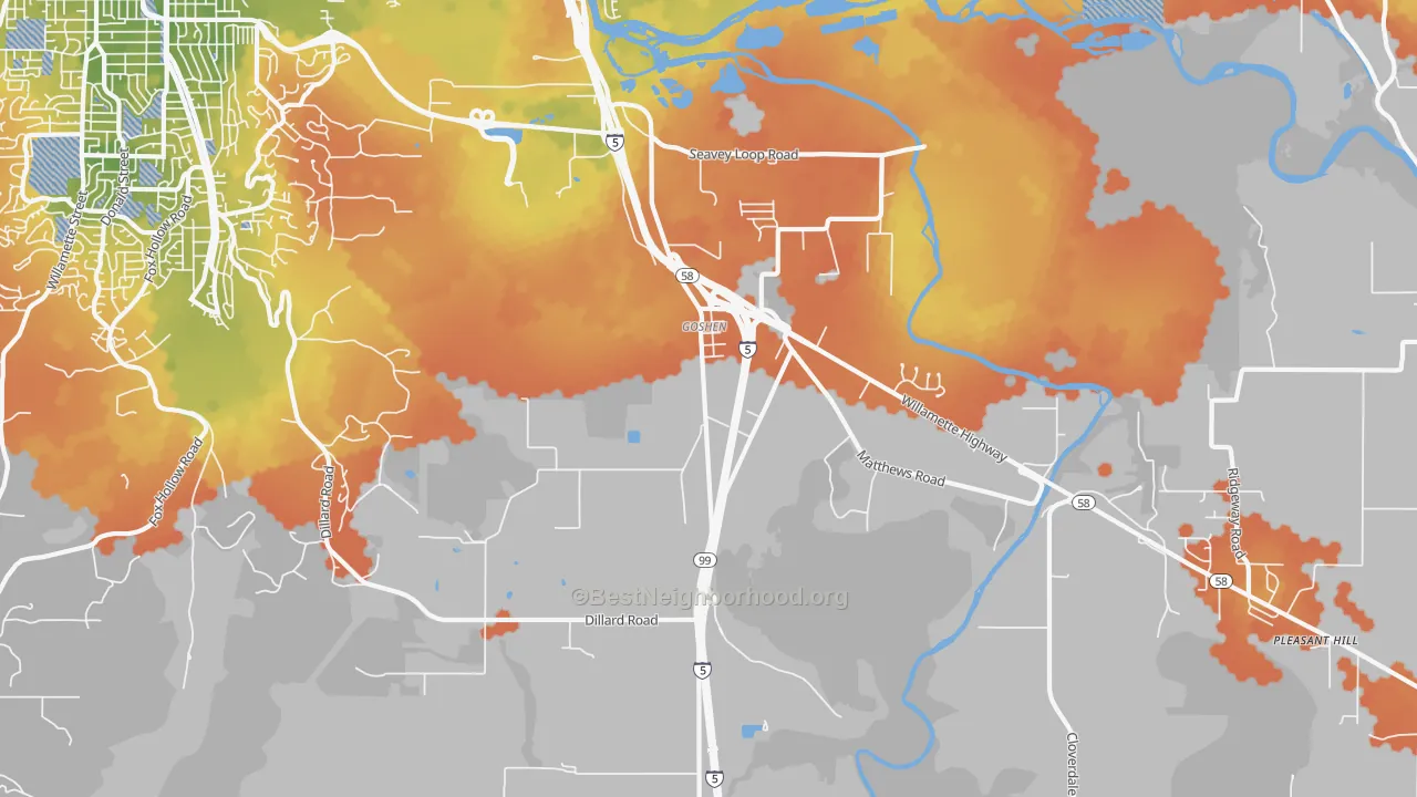 Bike Grade map of Goshen, OR