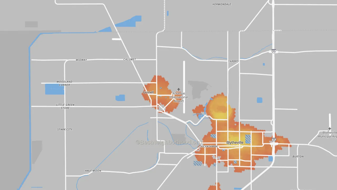 Bike Grade map of Gosnell, AR