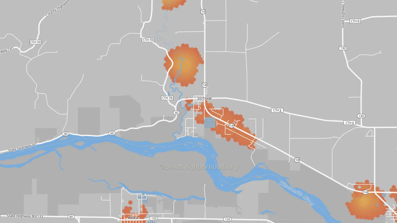 Bike Grade map of Gotham, WI