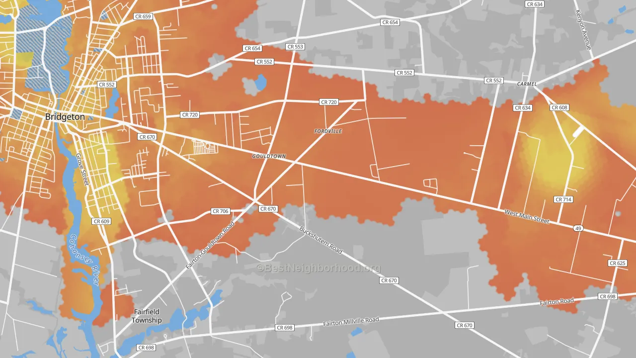 Bike Grade map of Gouldtown, NJ