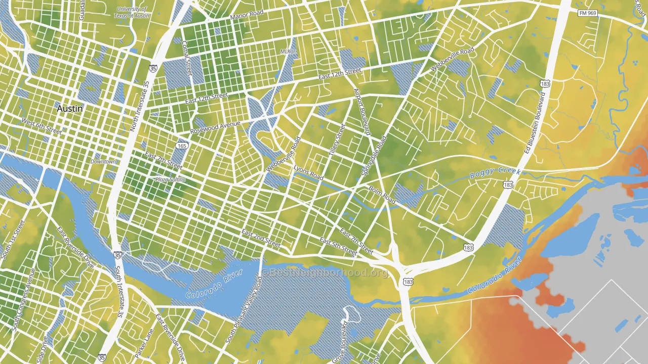 Bike Grade map of Govalle, Austin, TX