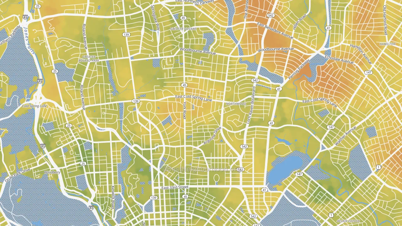 Bike Grade map of Govans, Baltimore, MD