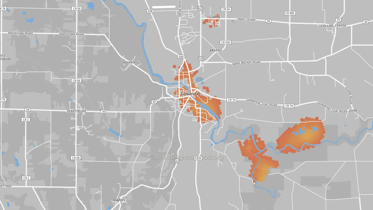 Bike Grade map of Gowanda, NY