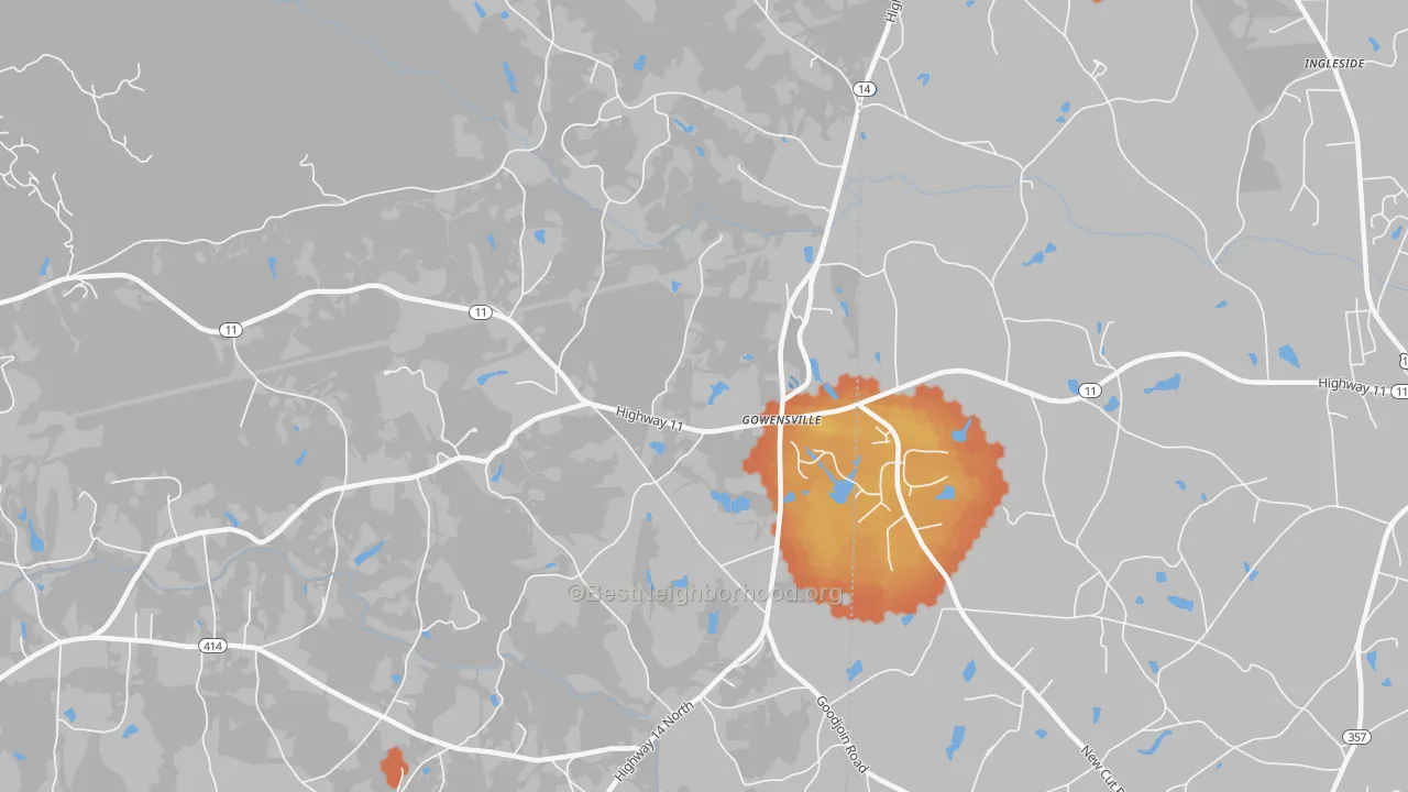 Bike Grade map of Gowensville, SC