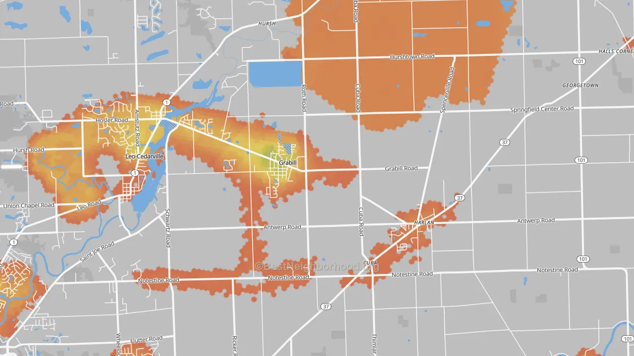 Bike Grade map of Grabill, IN