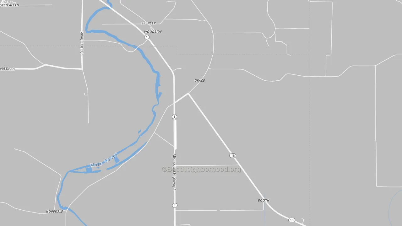 Bike Grade map of Grace, MS