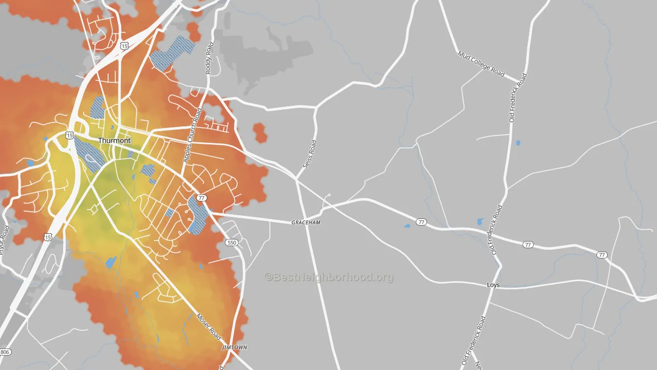 Bike Grade map of Graceham, MD
