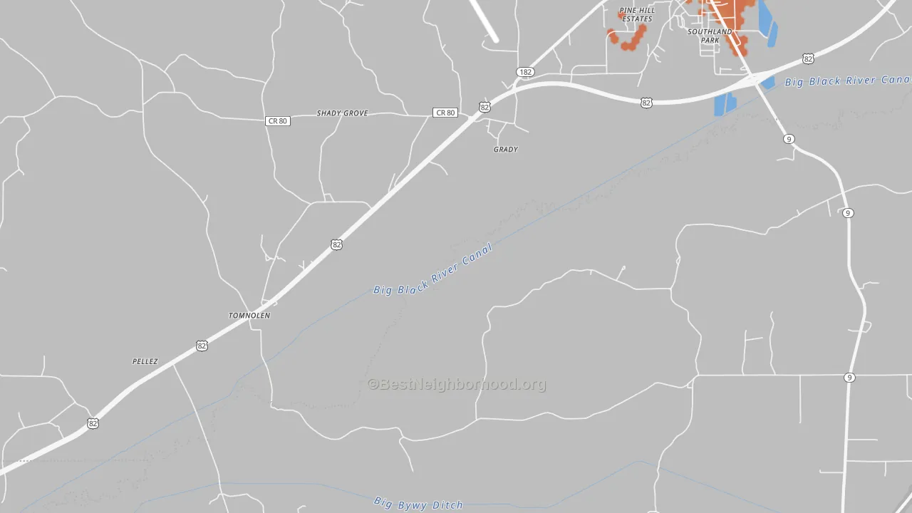 Bike Grade map of Grady, MS