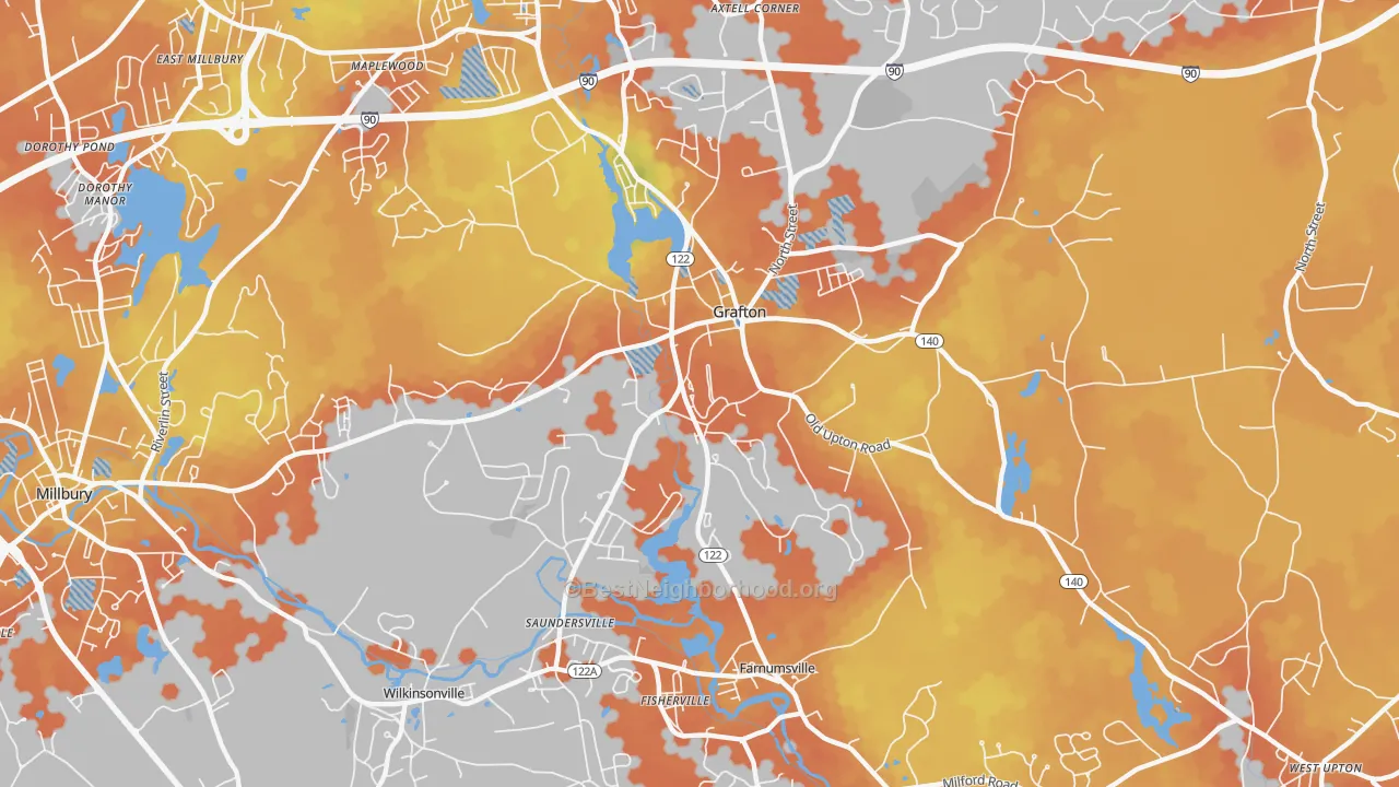 Bike Grade map of Grafton, MA
