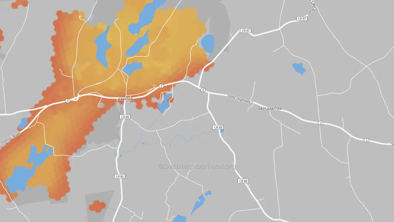 Bike Grade map of Grafton, NY