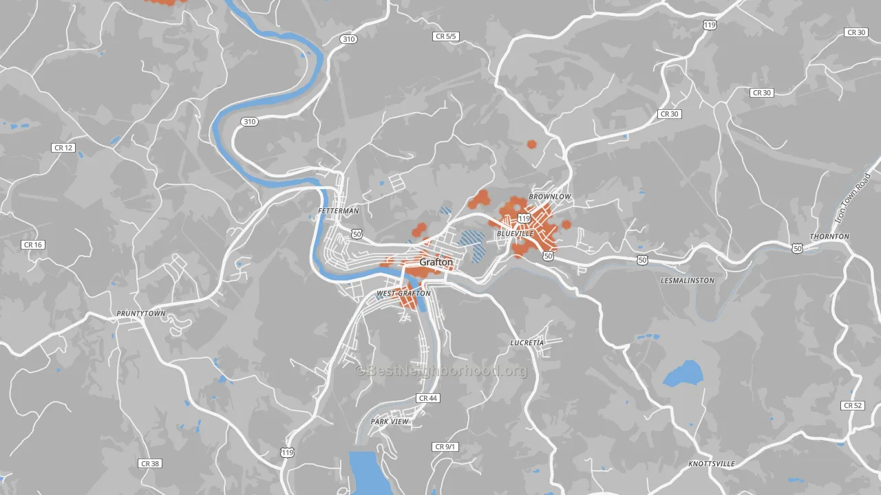 Bike Grade map of Grafton, WV
