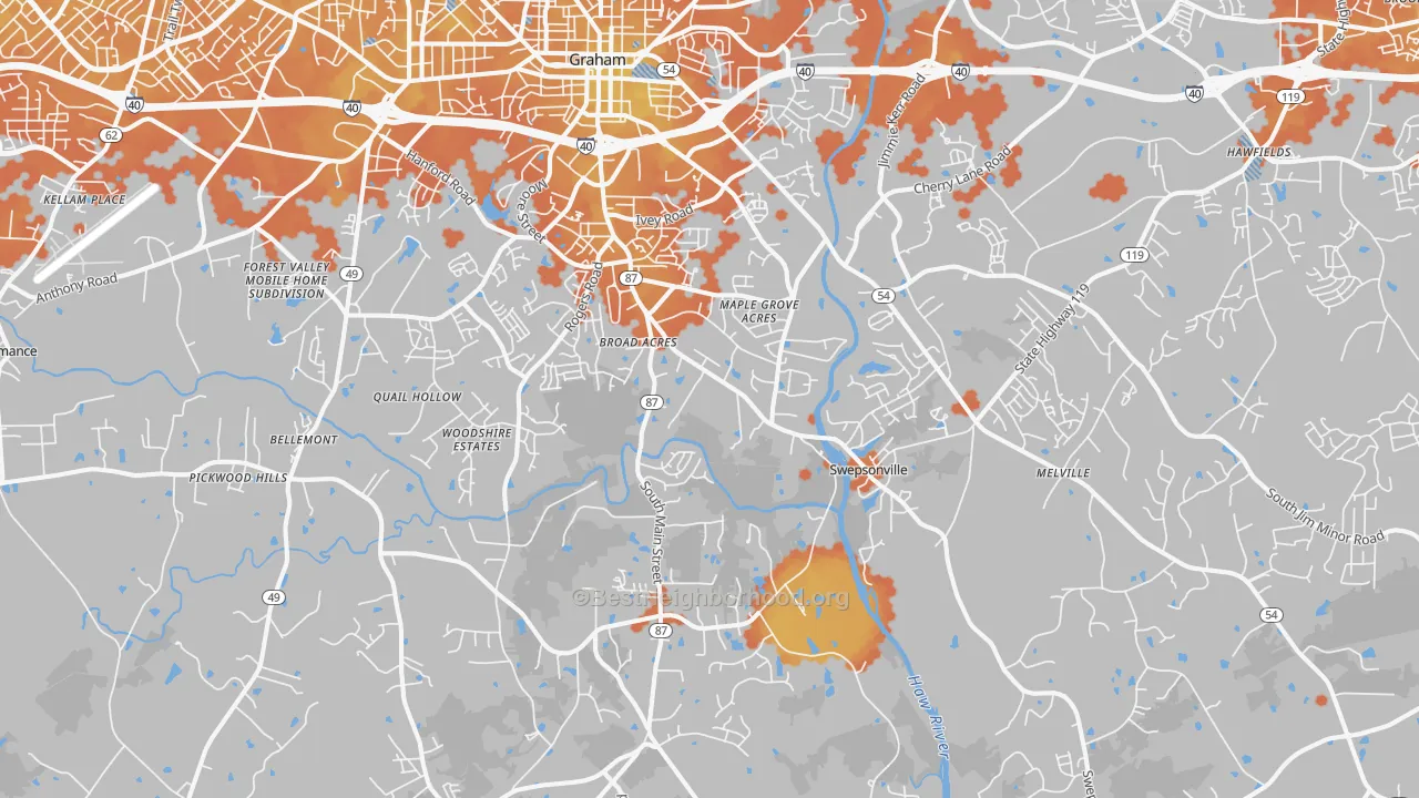 Bike Grade map of Graham, NC