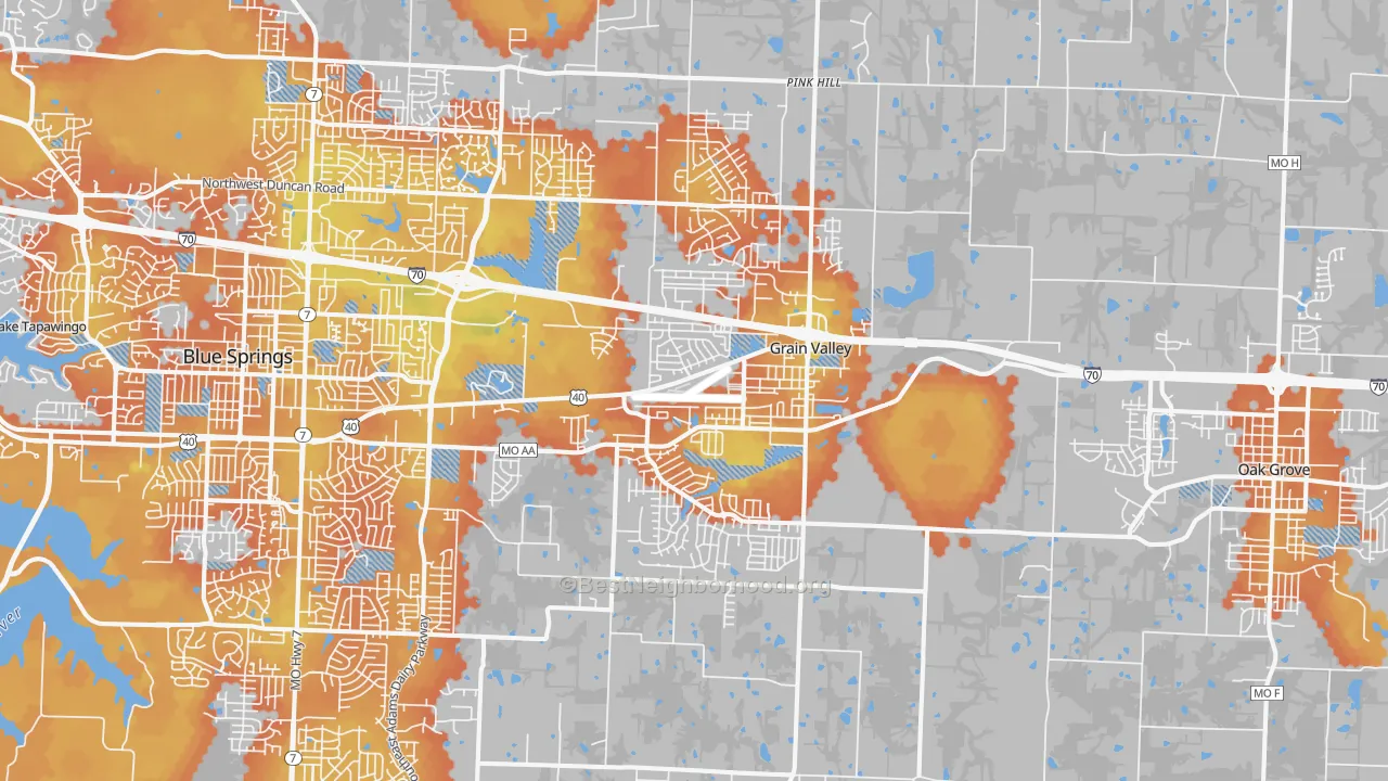 Bike Grade map of Grain Valley, MO