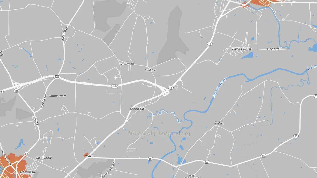 Bike Grade map of Graingers, NC