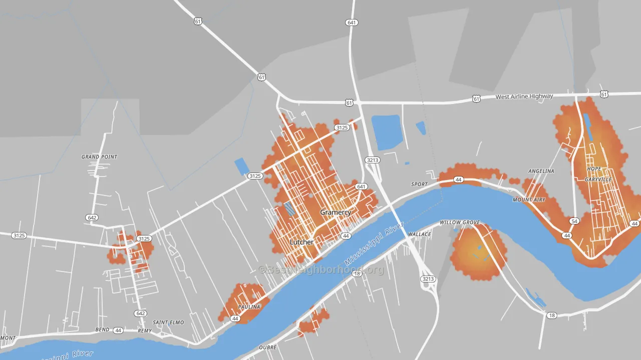 Bike Grade map of Gramercy, LA