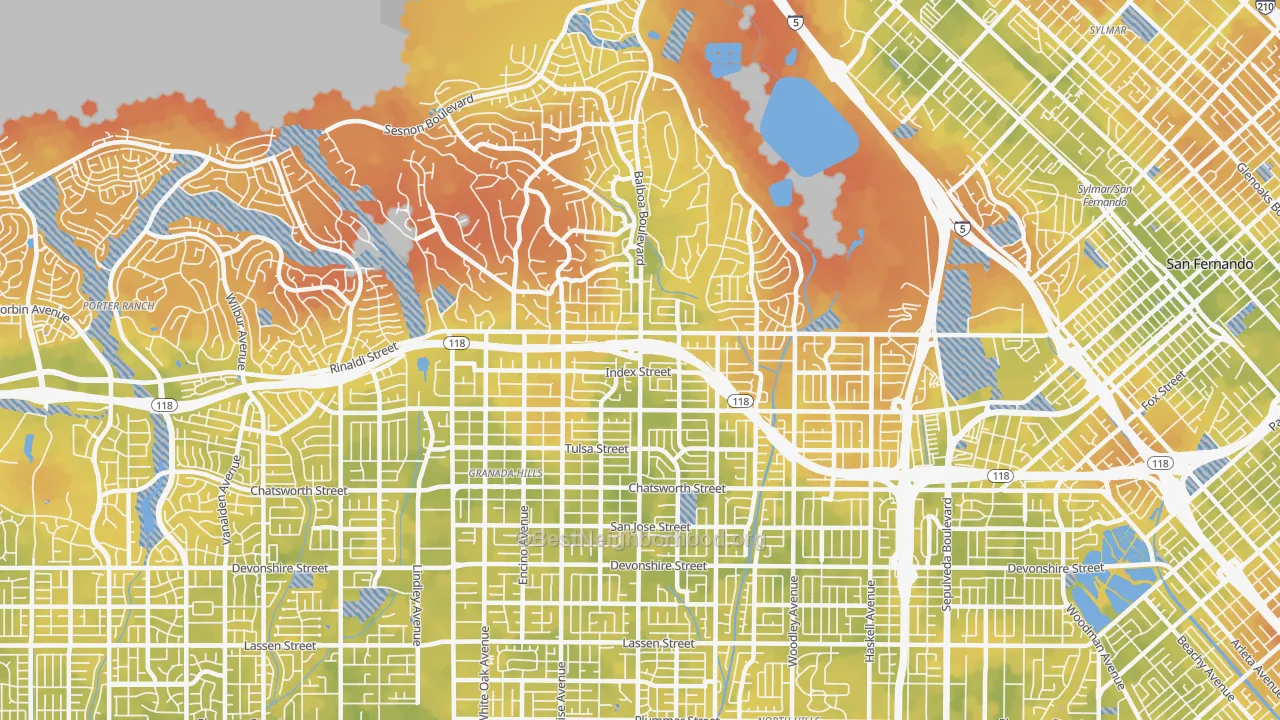 Bike Grade map of Granada Hills, CA