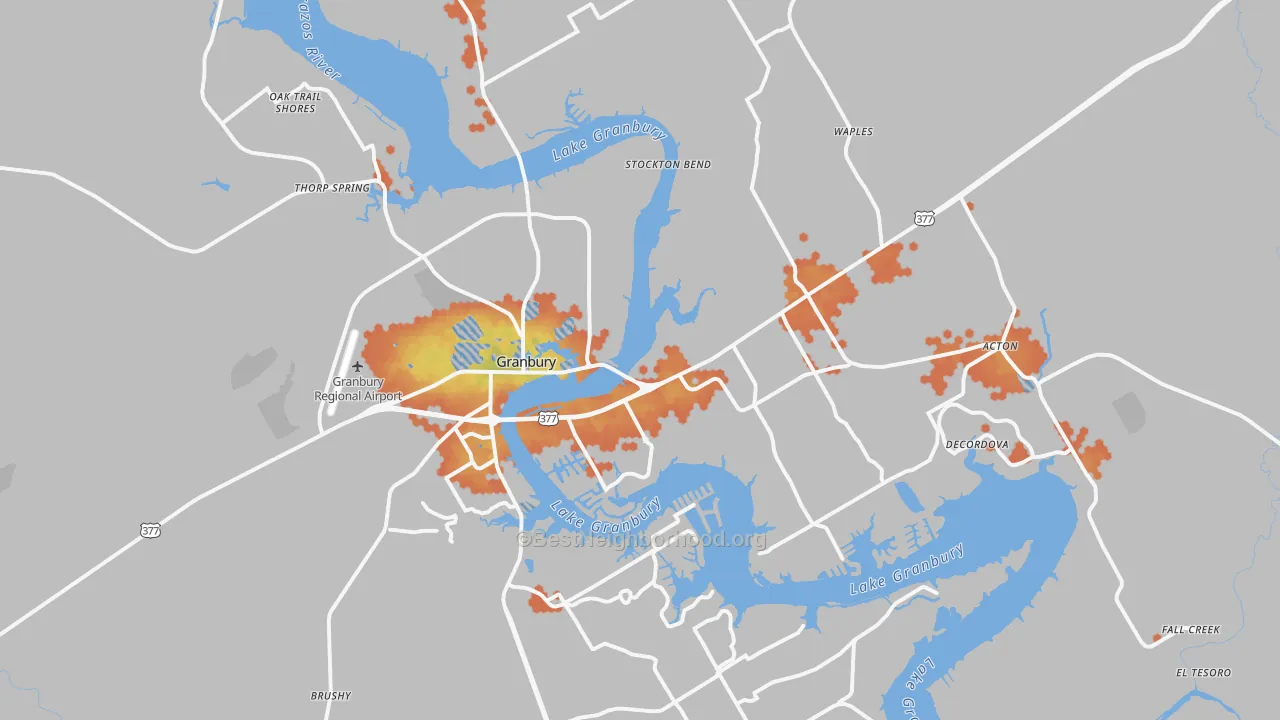 Bike Grade map of Granbury, TX