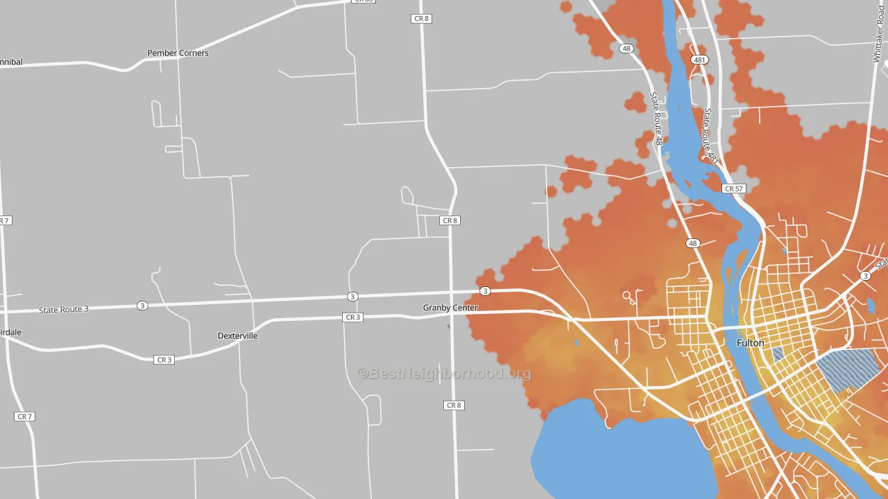Bike Grade map of Granby Center, NY