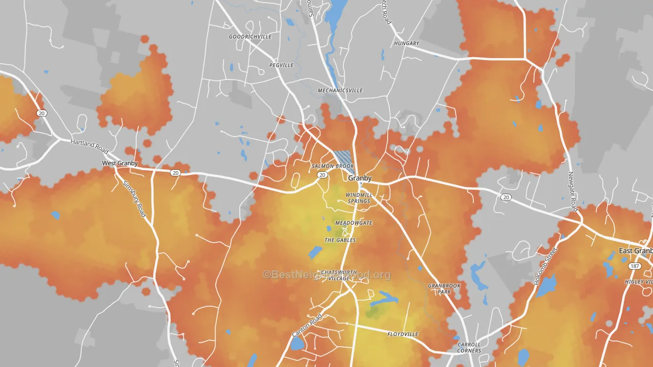 Bike Grade map of Granby, CT